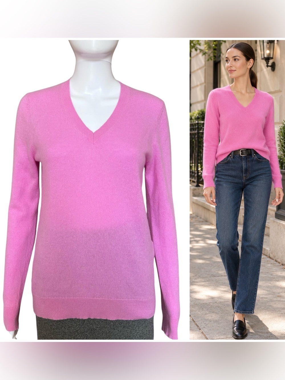 Charter Club Luxury Cashmere Sweater M Petite V Neck Soft Knit Pink Quiet Luxury